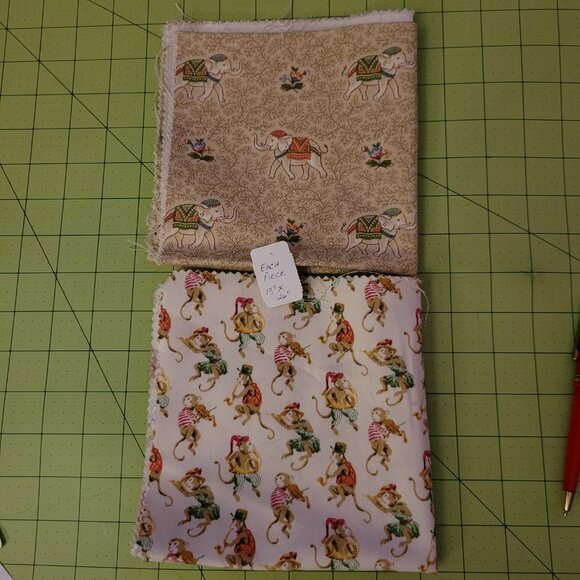 Circus Elephants & Monkeys Fabric Swatches Each Piece 13" x 26" - Picture 5 of 6